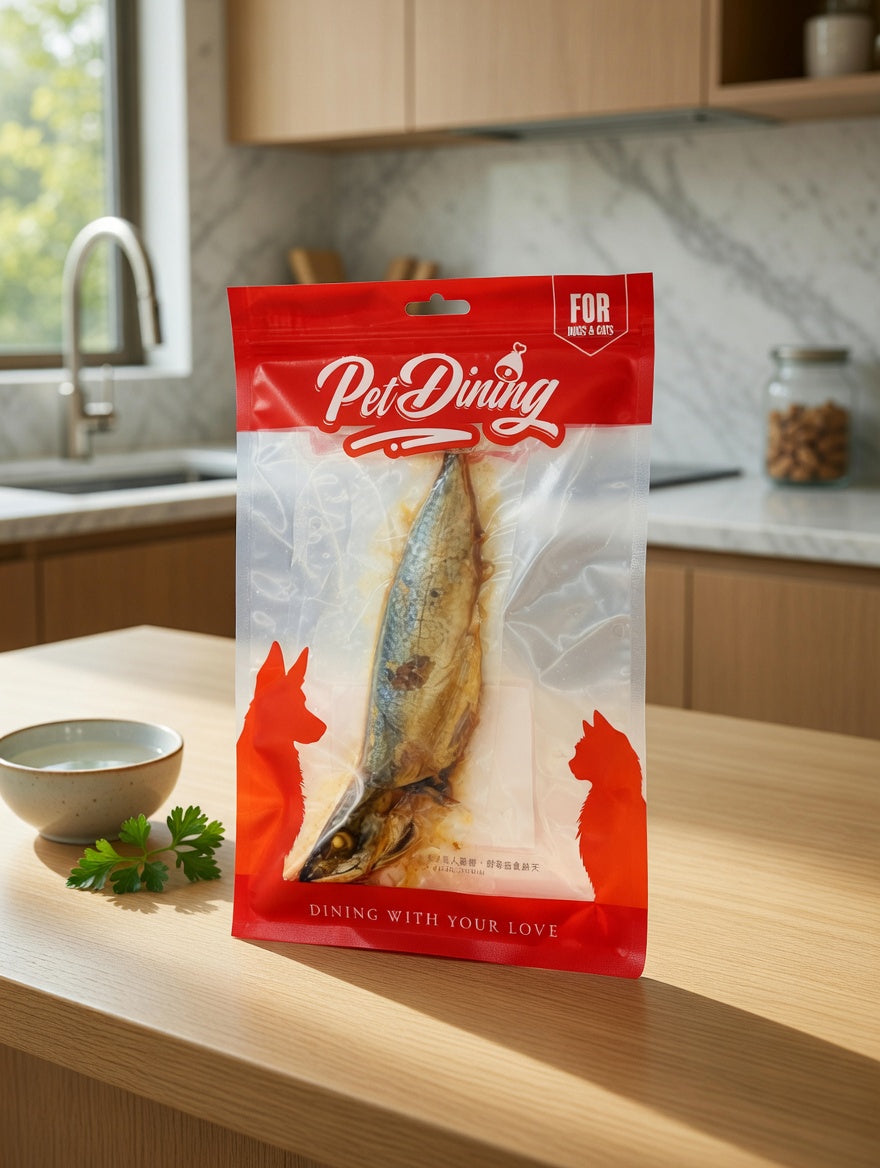 Whole mackerel prepared at room temperature - suitable for cats and dogs